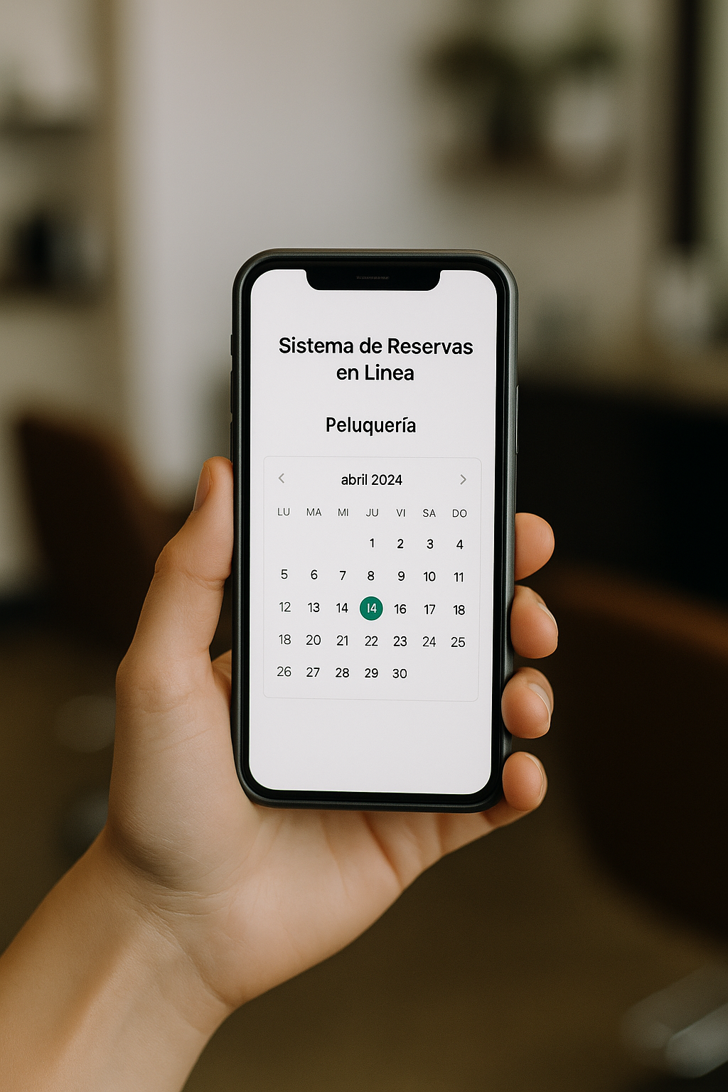 Persona sosteniendo un móvil con calendario de citas para peluquería